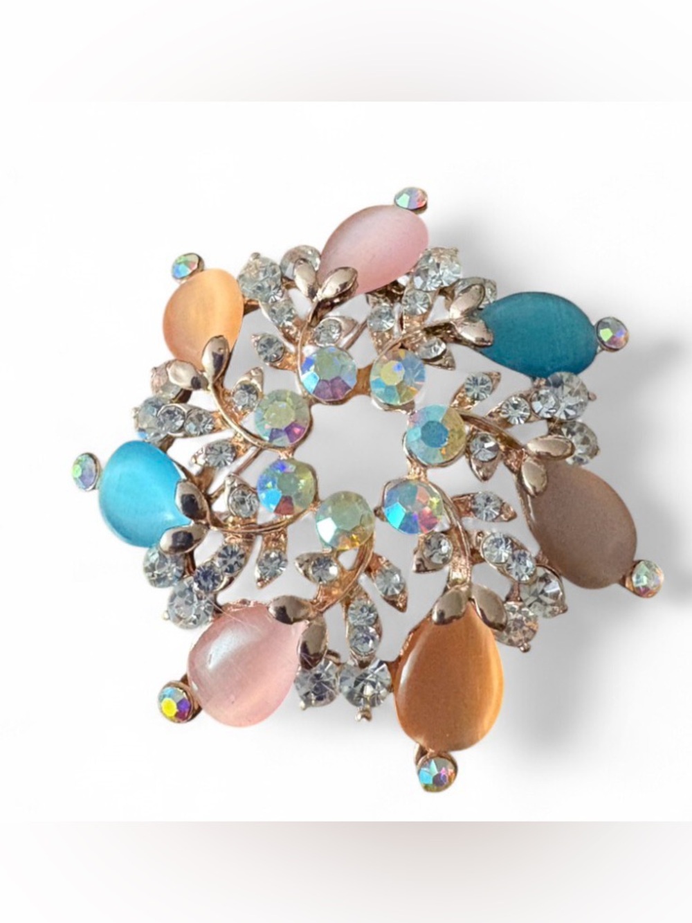 🦖 5 for $20 Vintage Gold Wreath Brooch Pastel Moonglow Rhinestone Statement Pin